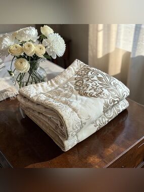 J Queen New York La Scala 2 Pillow Shams Damask Champagne Jacquard Gold Cream